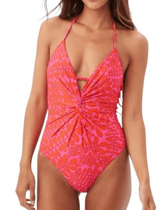 Trina Turk Other - TRINA TURK pink orange Trellis plunge one piece swimsuit size 12 NWT